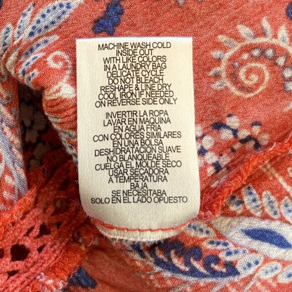 Democracy Women's Floral Boho Peasant Top Bell Sleeves Ruffle Hem Small Red/Blue - Picture 7 of 10